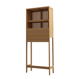 <span class=keywords><strong>Meuble</strong></span> de rangement en bambou pour toilettes avec étagère et placard, organisateur de salle de bain gain de place <span class=keywords><strong>au</strong></span>-<span class=keywords><strong>dessus</strong></span> des toilettes, mobilier naturel OEM - Product Image 2