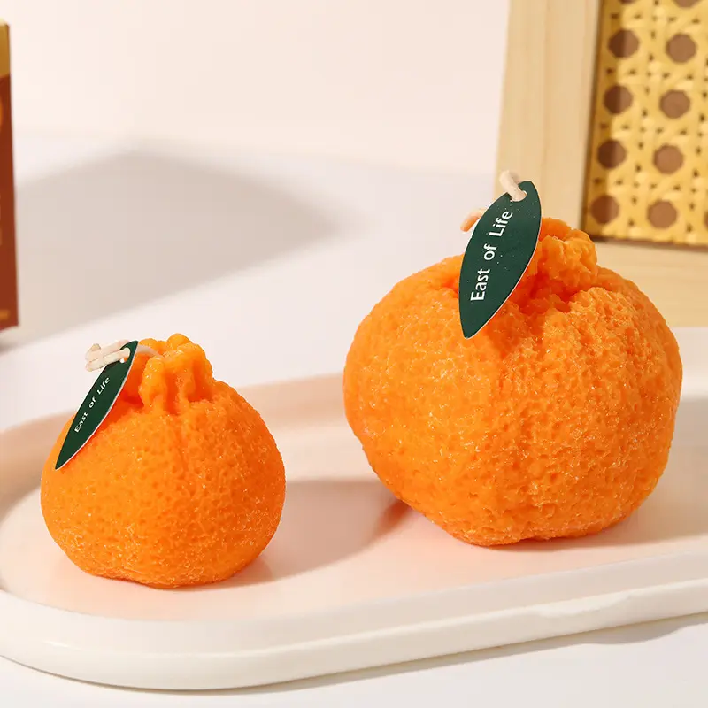 Vela de frutas simulada para presente de aniversário de menina, presente de coração, adereços para fotos, adereços para fotos, vela perfumada laranja feia