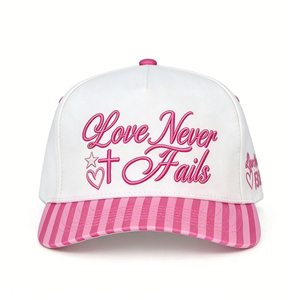 Casquette de baseball rétro à 5 panneaux avec visière rayée rose et blanche, broderie 3D personnalisée, ajustable, en coton, pour un usage quotidien décontracté - Product Image 3