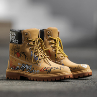 Bottes de travail pour hommes Hambo, nouveau design, imprimé graffiti, lacets, mi-hautes, bottes tactiques, semelle en caoutchouc durable, bottes de streetwear tendance