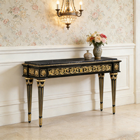 Table console de luxe en marbre noir et or, style français, en bois massif sculpté, table d'entrée robuste pour salon et hall d'entrée