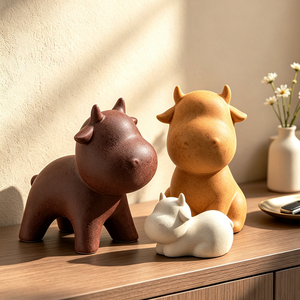 Cute Cow <b>Family</b> <b>Ornament</b> Wabi Sabi Style Ceramic Decor For Living Room Entrance Hall New Home Auspicious Healing Comforting - Product Image 3