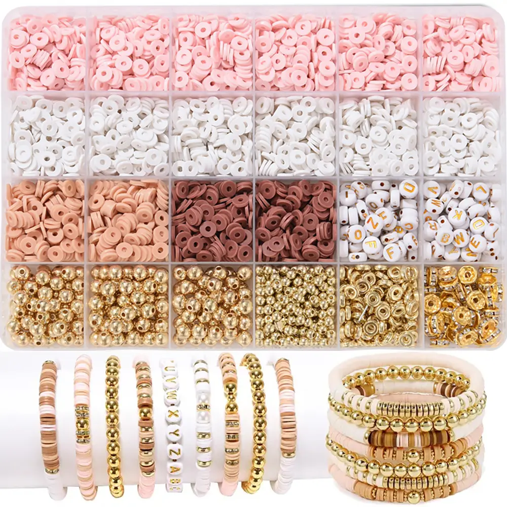 Hot Sale 6mm Flat Round Polymer Clay Beads Kits Jewelry Making Polymer Clay Loose Beads Handmade for DIY Necklace Bracelets