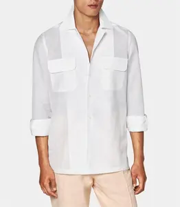 Di alta qualità di cotone di lino camicia larga sottile a manica lunga da uomo bianco camicie Casual in tessuto a maglia tinta unita per gli uomini