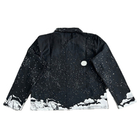Blouson zippé rose vif pour homme, style vintage, avec collage multi-personnages rap, respirant, broderie et impression de texte audacieuse, coupe oversize, motif tapisserie