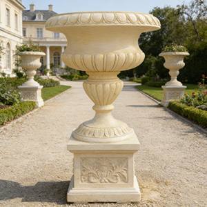 Jarrón Decorativo de Piedra <span class=keywords><strong>Natural</strong></span> de Estilo Occidental, Diseño Nuevo, <span class=keywords><strong>Maceta</strong></span> Clásica de Mármol Beige para Jardín - Product Image 1