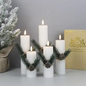 Elegant White Wax Ornament Flickering Slim Flameless Pillar Candle LED Light For The Wedding Decoration