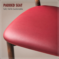 Fauteuil de salle à manger rembourré magenta avec structure en acier carbone à grain de bois, dossier incurvé, dossier ouvert et renfort en X