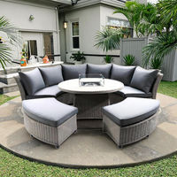 Modernes Design Outdoor-Garten Rattan-Sofa Komfortables Rundes Set mit Höhenverstellbarem Tisch für Innenhöfe & Hotels
