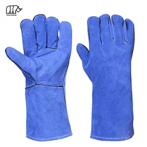 Inek bölünmüş deri ısıya dayanıklı yangına dayanıklı mavi argon kaynak eldivenleri ile pazen malzeme