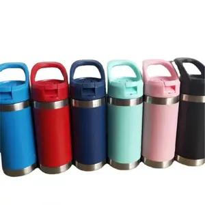 BPA FREE 12OZ kids Insulation Bottle Large Mouth Stainless Steel Water bottle with flip straw lid leakproof powder coated
