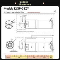 Motor DC Planetary 32GP-31ZY 12V 24V Torsi Tinggi Kecepatan Rendah Kecepatan Dapat Diatur Motor Listrik Mikro Gearbox Logam untuk Robot