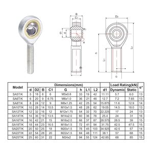 Sa16tk posa16 hình cầu thép không gỉ Rod End vòng bi 16mm khoan tự bôi trơn Cá mắt nam chủ đề doanh - Product Image 6