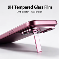 Protection d'objectif d'appareil photo intégrée en verre trempé 3D en métal, dureté 9H, avec béquille escamotable intégrée, ultra-fine et anti-rayures pour