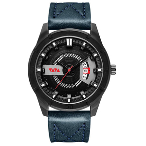 Racing Inspired Mens Sport Watch Rotating Gear Dial Black Case Leather Band Timepiece - Product Image 4