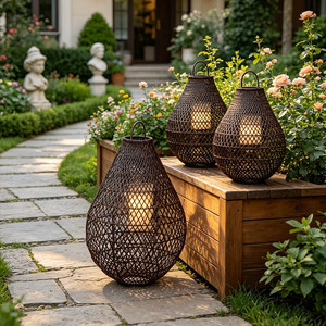 Lampe solaire en rotin faite à la main, étanche, rechargeable, portable, pour villa, cour, terrasse - Product Image 2
