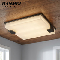 Plafonnier carré en albâtre, design moderne et luxueux, en laiton, avec éclairage LED, interrupteur, lumière chaude 3000K, 220V, pour chambre à coucher