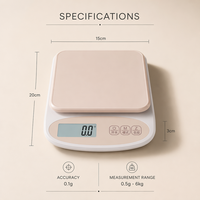 Balance alimentaire numérique rose beige nude, esthétique minimaliste, 6 kg, balance de cuisine numérique, balance électronique