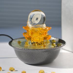 Adorno de agua corriente en vidrio con retroiluminación, decoración eléctrica redonda de color dorado para regalo de Año Nuevo Chino - Product Image 2