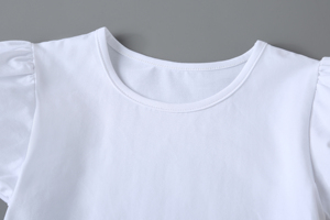<span class=keywords><strong>Camiseta</strong></span> de manga corta con <span class=keywords><strong>volantes</strong></span> de colores sólidos personalizada de fábrica OEM para niñas, camisetas blancas lisas de algodón 100% para niñas - Product Image 3