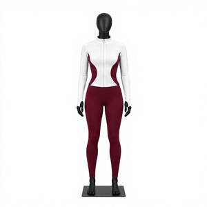 Ensemble de yoga pour femme : Leggings taille haute longs et haut à col roulé à manches longues, 2 pièces en polyester avec fermeture éclair et bretelles non convertibles - Product Image 1