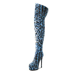 Bottes hautes à talon aiguille et plateforme épaisse pour femme, grande taille 48, avec fermeture éclair arrière, imprimé léopard, coupe large au-dessus du genou - Product Image 6