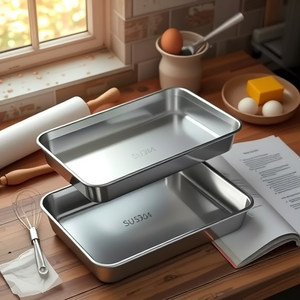 Contenedor de almacenamiento de alimentos de acero inoxidable, plato cuadrado 304 para almacenamiento en refrigerador, bandeja de servicio multifuncional - Product Image 1