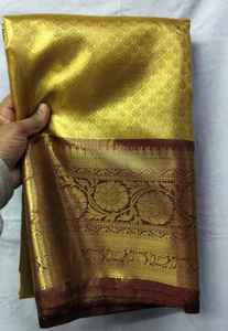 Saris traditionnels en coton brocart avec un riche tissage en zari, artisanat indien pour les mariages, les festivals et les fêtes - Product Image 3