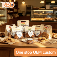 Sac d'emballage transparent personnalisé fait main pour pâtisseries, pains, biscuits, friandises, desserts de boulangerie, avec poignée et carte en papier