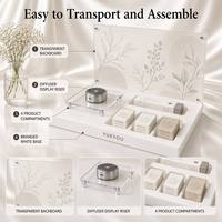Support de Présentation de Parfum en Acrylique Blanc Brillant Écologique pour Diffuseur d'Arômes, Panneau Arrière Transparent Imprimé, Multiples Emplacements Encastrés, Usage Domestique