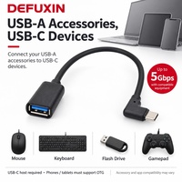 DEFUXIN Adaptor OTG USB C ke USB 3.0 Female Bentuk L 20cm 5Gbps Kabel Pendek Tipe-C Sudut Kanan untuk Mouse Gamepad