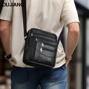 Sac bandoulière homme en cuir véritable grande capacité style vertical sac à bandoulière durable décontracté pour l'extérieur - Product Image 2