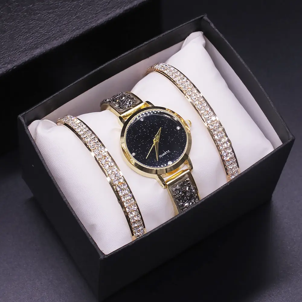2024高級シャイニングジルコンブレスレット時計セット女性時計ブレスレットレディース時計卸売