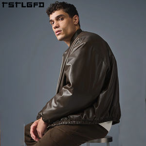 Fabricación de ropa sostenible Chaqueta de cuero informal de bombardero de alta calidad para hombre Logotipo personalizado Chaqueta de cuero de bombardero en blanco para hombre - Product Image 4