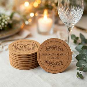 Recuerdos de Corcho - Posavasos Rústicos Personalizados con Grabado para Invitados de Boda, Decoraciones - Product Image 5