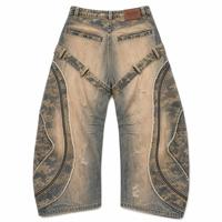 Jean pour homme personnalisé à multiples fermetures éclair, 14oz, denim épais, écologique, délavé, coupe droite, style Techwear, baggy, Hip Hop, OEM