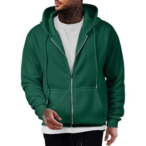 JMIERR Sweat à capuche décontracté en coton avec cordon de serrage pour hommes Sweat à capuche à fermeture éclair complète avec fonction anti-rétrécissement sérigraphié à motif solide - Product Image 3
