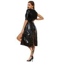 Fête d'Halloween Noir Mort Sexy Long Manteau De Fourrure Club Robe De Danse
