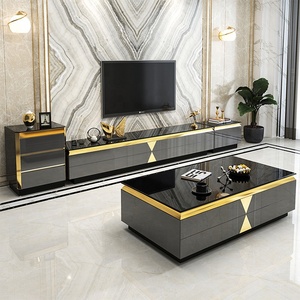 Muebles de Salón: Mueble de TV de Madera de Lujo con Paneles, Soporte de TV Moderno y Mesa de Centro con Cajón - Product Image 1