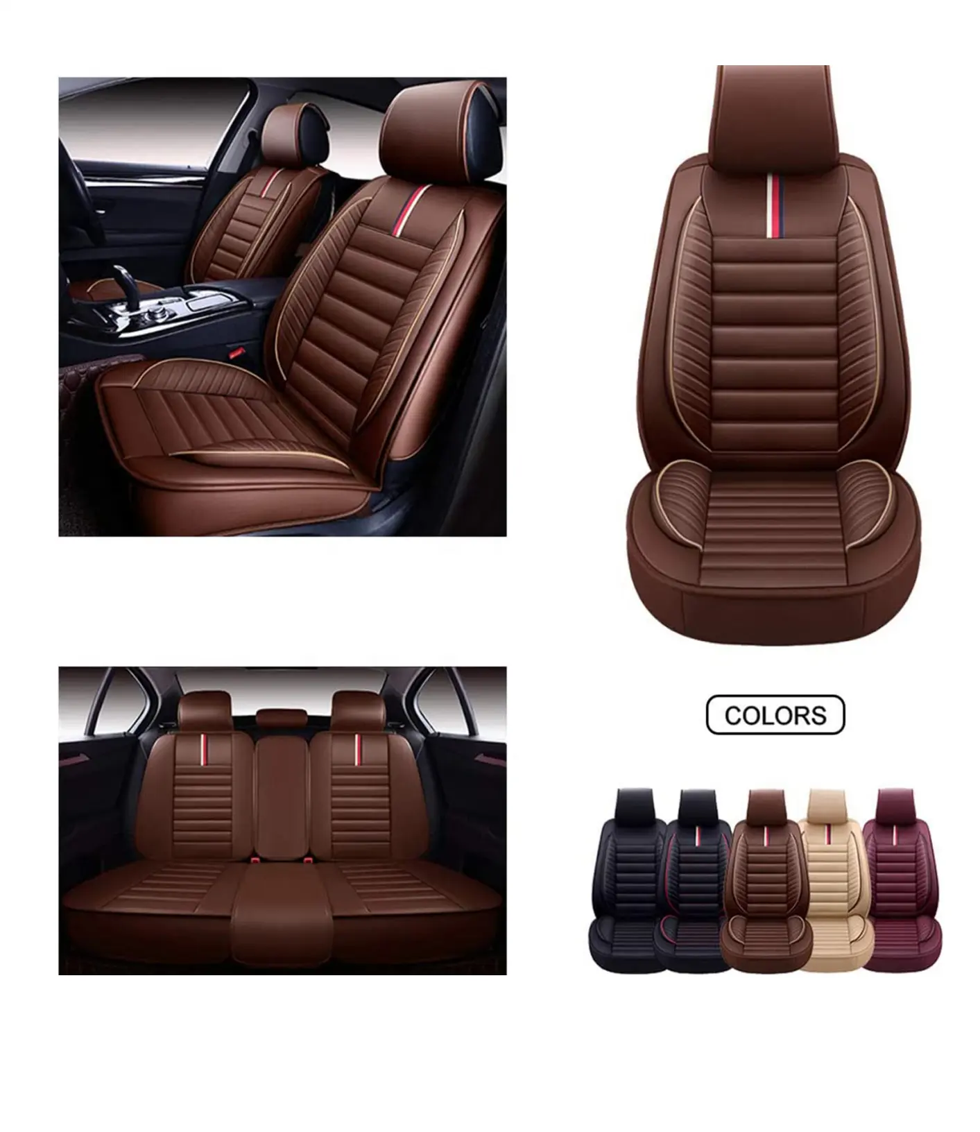 Capa de assento de carro com suporte traseiro off-road de design luxuoso em couro universal