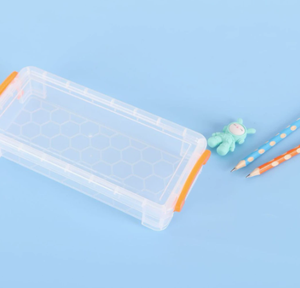 Estuche transparente de plástico para lápices Bonvada, caja de almacenamiento rectangular con hebilla, organizador de lápices para la escuela y oficina con hebilla - Product Image 4