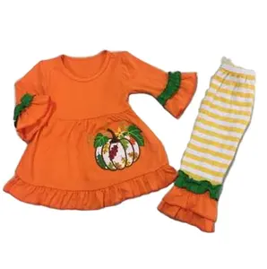 Toptan çocuklar sonbahar giysileri çocuk cadılar bayramı kıyafet bebek kız kabak baskılar üstleri eşleştirme kıyafetler