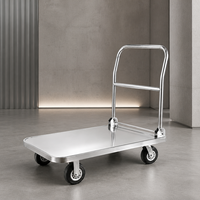 Chariot de manutention robuste en acier inoxydable à plateforme simple, avec poignée pliable et roues pivotantes, pour restaurant, entrepôt, sur mesure