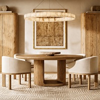 Massives Holz-Esszimmer-Set mit Offenem Rundem Tisch und Stühlen mit Stoffbezug für Hochwertige Wohn- und Gastgewerbe-Projekte