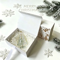 Caja de Regalo Navideña con Estampado Holográfico, Caja de Regalo Plegable Iridiscente con Cinta para Festividades