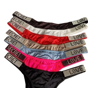 <span class=keywords><strong>Slip</strong></span> a Vita Bassa con Strass, Sexy, Tinta Unita, in Nylon, Intimo Femminile, Materiale Sottile Lavorato a Maglia con Logo in Vita - Product Image 5