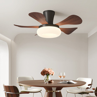 Ventilateur de plafond moderne en bois de noyer avec lumière LED, télécommande intelligente, design pliable, corps de lampe en ABS et moteur, fonction climatisation miniature