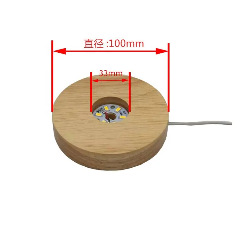 Faible QUANTITÉ MINIMALE DE COMMANDE Led Lampe Socle En Chêne Pour Cristal Artware Verre D'affichage