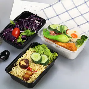 Kotak Kemasan Makanan Sekali Pakai Plastik Salad Buah Makanan Cepat Kemasan Individual Hitam Transparan
