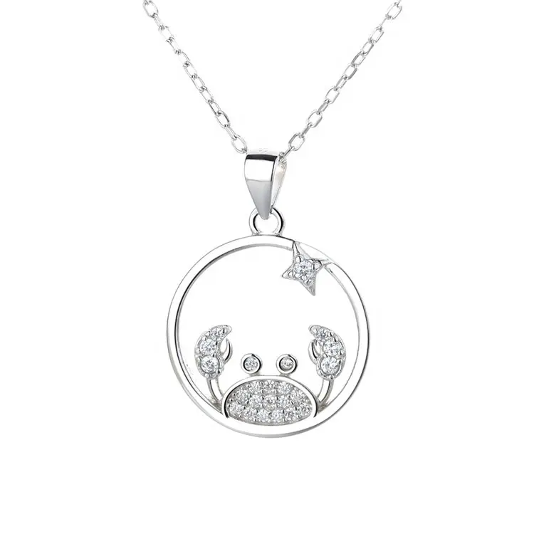 925 gümüş 12 zodyak kolye takı kanser yıldız Charm kadınlar için zinciri ile doğum günü hediyesi